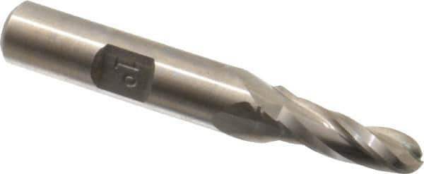Made in USA - 1° Taper Angle per Side, 1/4" Small End Diam, 3/4" LOC, High Speed Steel 3 Flute Tapered Ball End Mill - 2-1/2" OAL, 3/8" Shank Diam - USA Tool & Supply