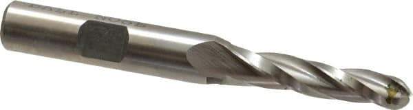 Made in USA - 1° Taper Angle per Side, 1/4" Small End Diam, 1-1/4" LOC, High Speed Steel 3 Flute Tapered Ball End Mill - 3-1/8" OAL, 3/8" Shank Diam - USA Tool & Supply