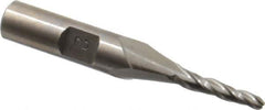 Made in USA - 2° Taper Angle per Side, 1/8" Small End Diam, 3/4" LOC, High Speed Steel 3 Flute Tapered Ball End Mill - 2-1/2" OAL, 3/8" Shank Diam - USA Tool & Supply