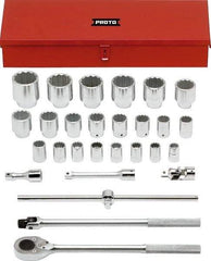 Proto - 28 Piece 3/4" Drive Chrome Finish Socket Set - 12 Points, 21mm to 60mm Range, Metric Measurement Standard - USA Tool & Supply