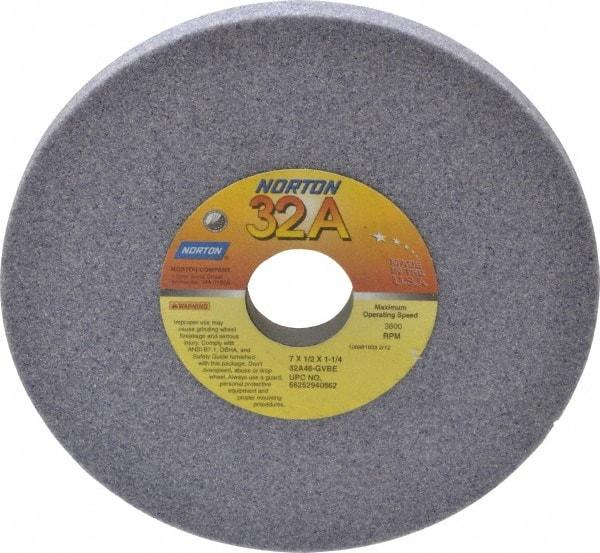 Norton - 7" Diam x 1-1/4" Hole x 1/2" Thick, G Hardness, 46 Grit Surface Grinding Wheel - Aluminum Oxide, Type 1, Coarse Grade, 3,600 Max RPM, Vitrified Bond, No Recess - USA Tool & Supply