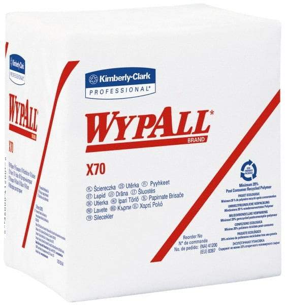 WypAll - X70 1/4 Fold Shop Towel/Industrial Wipes - Poly Pack, 12-1/2" x 12-1/2" Sheet Size, White - USA Tool & Supply