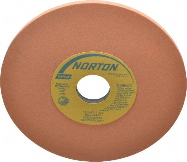 Norton - 7" Diam x 1-1/4" Hole x 1/4" Thick, M Hardness, 220 Grit Surface Grinding Wheel - Aluminum Oxide, Type 1, Very Fine Grade, 3,600 Max RPM, Vitrified Bond, No Recess - USA Tool & Supply