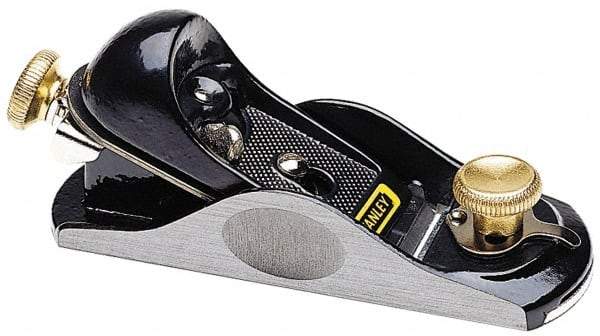 Stanley - 6-3/8" OAL, 1-5/8" Blade Width, Block Plane - High Carbon Steel Blade, Cast Iron Body - USA Tool & Supply