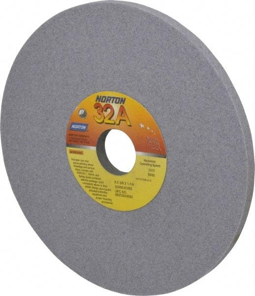 Norton - 8" Diam x 1-1/4" Hole x 3/8" Thick, K Hardness, 60 Grit Surface Grinding Wheel - Aluminum Oxide, Type 1, Medium Grade, 3,600 Max RPM, Vitrified Bond, No Recess - USA Tool & Supply