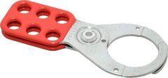 Master Lock - Single Jaw, 1-1/2" Jaw Diam, 6 PadLocks, Steel Lockout Hasp - Scissor Action, 5" Long, Red - USA Tool & Supply