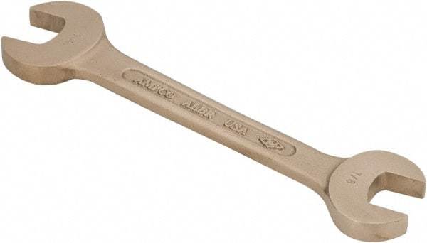 Ampco - 7/8" x 15/16" Nonsparking Open End Wrench - 9" OAL, Double End, Plain Finish, 15° Head Angle - USA Tool & Supply