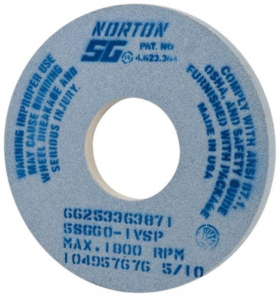 Norton - 14" Diam x 5" Hole x 1" Thick, I Hardness, 60 Grit Surface Grinding Wheel - Ceramic, Type 1, Medium Grade, 1,800 Max RPM, Vitrified Bond, No Recess - USA Tool & Supply