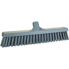 Vikan - 16" Fine Particle Polyester Push Broom - 2" Bristle Length, Plastic Block, European Threaded Handle Connection, Handle Sold Separately - USA Tool & Supply