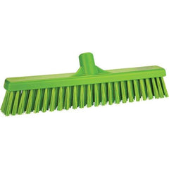 Vikan - 16" Fine Particle Polyester Push Broom - 2" Bristle Length, Plastic Block, European Threaded Handle Connection, Handle Sold Separately - USA Tool & Supply