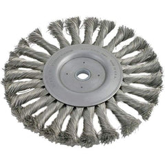 Brush Research Mfg. - 4" OD, 5/8-11 Arbor Hole, Knotted Stainless Steel Wheel Brush - 1/2" Face Width, 13/16" Trim Length, 20,000 RPM - USA Tool & Supply