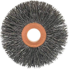 Brush Research Mfg. - 3-1/2" OD, 1/2" Arbor Hole, Crimped Stainless Steel Wheel Brush - 5/8" Face Width, 5/16" Trim Length, 20,000 RPM - USA Tool & Supply