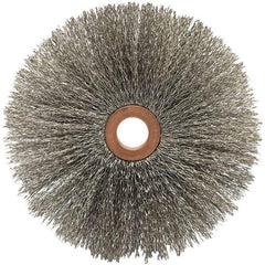 Brush Research Mfg. - 4" OD, 1/2" Arbor Hole, Crimped Stainless Steel Wheel Brush - 5/8" Face Width, 1-9/16" Trim Length, 20,000 RPM - USA Tool & Supply