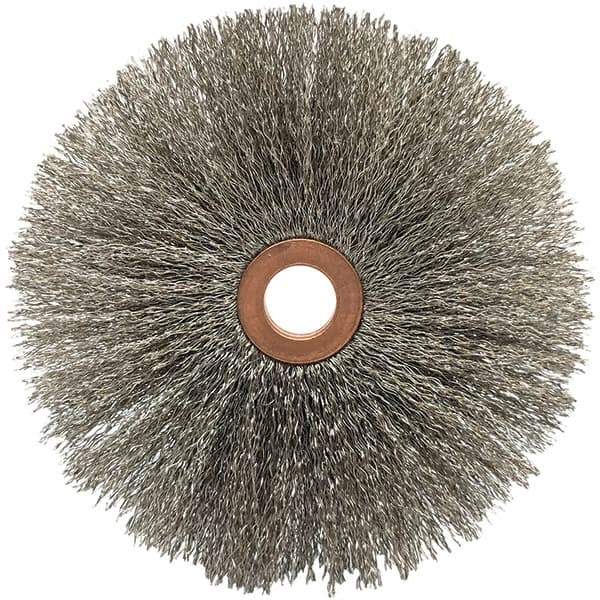 Brush Research Mfg. - 4" OD, 5/8" Arbor Hole, Crimped Carbon Wheel Brush - 5/8" Face Width, 1-9/16" Trim Length, 20,000 RPM - USA Tool & Supply