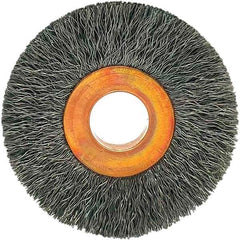 Brush Research Mfg. - 1-1/2" OD, 3/8" Arbor Hole, Crimped Carbon Wheel Brush - 1/4" Face Width, 3/8" Trim Length, 20,000 RPM - USA Tool & Supply