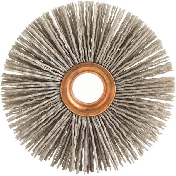 Brush Research Mfg. - 1-1/4" OD, 3/8" Arbor Hole, Crimped Abrasive Nylon Wheel Brush - 5/16" Face Width, 1/4" Trim Length, 20,000 RPM - USA Tool & Supply