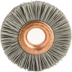 Brush Research Mfg. - 1" OD, 3/8" Arbor Hole, Crimped Abrasive Nylon Wheel Brush - 1/4" Face Width, 1/8" Trim Length, 20,000 RPM - USA Tool & Supply