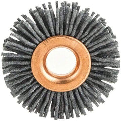 Brush Research Mfg. - 1-1/2" OD, 3/8" Arbor Hole, Crimped Abrasive Nylon Wheel Brush - 5/16" Face Width, 3/8" Trim Length, 20,000 RPM - USA Tool & Supply