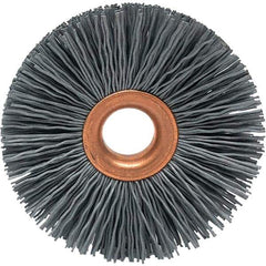 Brush Research Mfg. - 3" OD, 1/2" Arbor Hole, Crimped Abrasive Nylon Wheel Brush - 1/2" Face Width, 1" Trim Length, 20,000 RPM - USA Tool & Supply