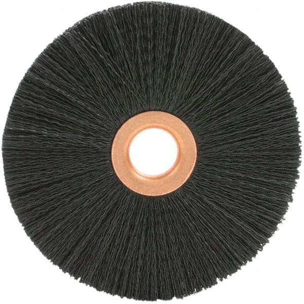 Brush Research Mfg. - 1-3/8" OD, 3/8" Arbor Hole, Crimped 6-12 Nylon Wheel Brush - 1/4" Face Width, 1/4" Trim Length, 20,000 RPM - USA Tool & Supply