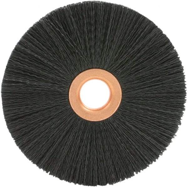 Brush Research Mfg. - 3-1/2" OD, 5/8" Arbor Hole, Crimped 6-12 Nylon Wheel Brush - 1/2" Face Width, 15/16" Trim Length, 20,000 RPM - USA Tool & Supply
