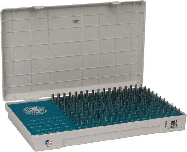 Meyer Gage - 190 Piece, 0.061-0.25 Inch Diameter Plug and Pin Gage Set - Minus 0.0001 Inch Tolerance, Class Z - USA Tool & Supply