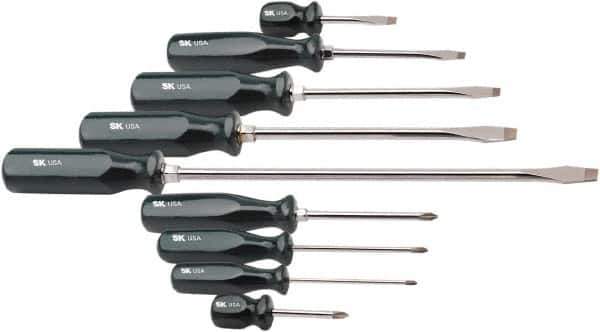 SK - 9 Piece Phillips & Slotted Screwdriver Set - Bit Sizes: Philips #0 to #2 - USA Tool & Supply