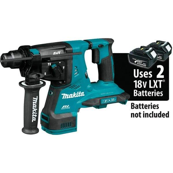 Makita - 36 Volt 1-1/8" SDS Plus Chuck Cordless Rotary Hammer - 5000 BPM, 0 to 980 RPM, Reversible - USA Tool & Supply