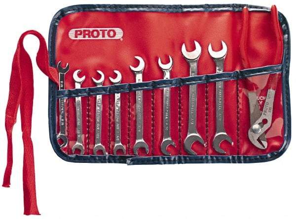 Proto - 9 Piece, 13/16" x 15/64" to 3/8" x 11/32", Ignition Wrench Set - Inch Measurement Standard, Chrome Finish, Comes in Vinyl Pouch - USA Tool & Supply