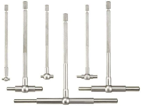 Fowler - 6 Piece, 5/16 to 6 Inch, Hardened Tool Steel Contact Point Ends, Satin Chrome Finish, Telescoping Gage Set - Includes Fitted Vinyl Case - USA Tool & Supply