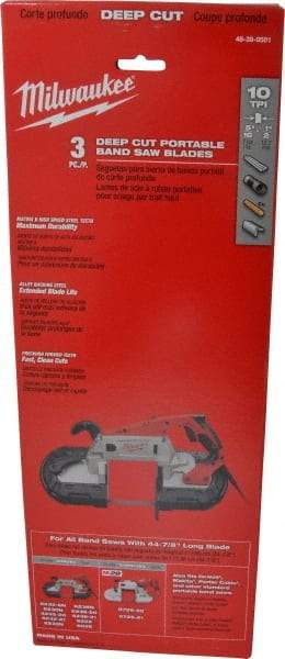 Milwaukee Tool - 3' 8-7/8" Long x 0.02" Thick, 10 Teeth per Inch, Portable Band Saw Blade - Bi-Metal Blade, High Speed Steel Teeth, Toothed Edge - USA Tool & Supply