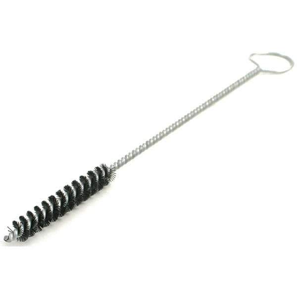 Brush Research Mfg. - 1-5/8" Diam Helical Nylon Tube Brush - Single Spiral, 0.022" Filament Diam, 3-1/2" Brush Length, 18" OAL, 0.245" Diam Galvanized Steel Shank - USA Tool & Supply