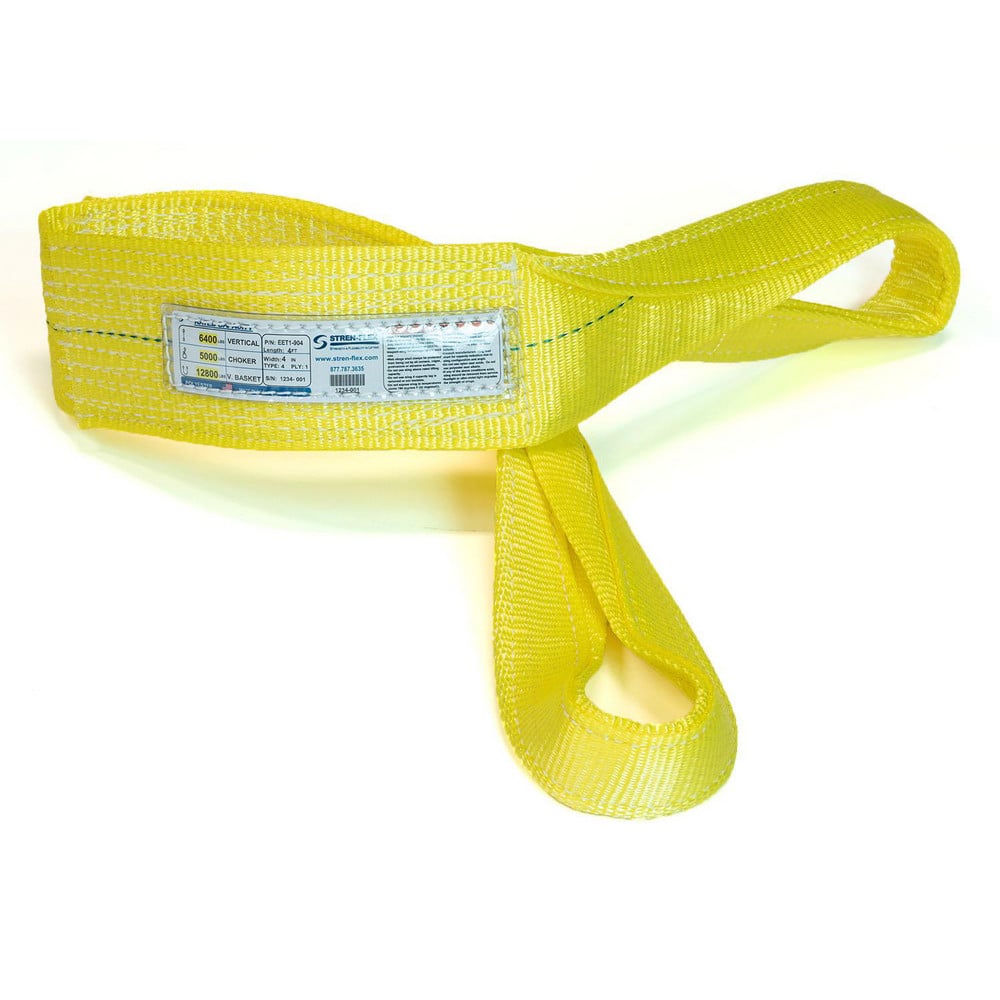 Slings & Tiedowns (Load-Rated); Sling Type: Eye & Eye; Length (Feet): 16; Vertical Capacity (Lb.): 6400; Choker Capacity (Lb.): 5000; Width (Inch): 4; Basket Capacity (Lb.): 12800; Eye Type: Twisted Eye; Sling Material: Polyester; Sling Width: 4 in; Eye L