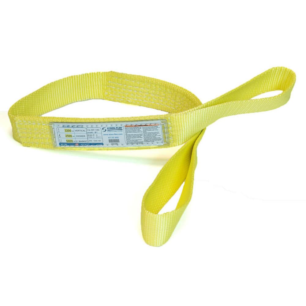 Slings & Tiedowns (Load-Rated); Sling Type: Eye & Eye; Length (Feet): 16; Vertical Capacity (Lb.): 3200; Choker Capacity (Lb.): 2500; Width (Inch): 2; Basket Capacity (Lb.): 6400; Eye Type: Flat Eye; Sling Material: Nylon; Sling Width: 2 in; Eye Length: 1