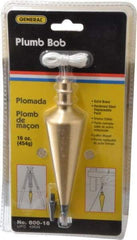 General - 5-3/4 Inch Long, 1-1/2 Inch Diameter Brass Plumb Bob - 16 Ounce, Has Replacable Tip - USA Tool & Supply