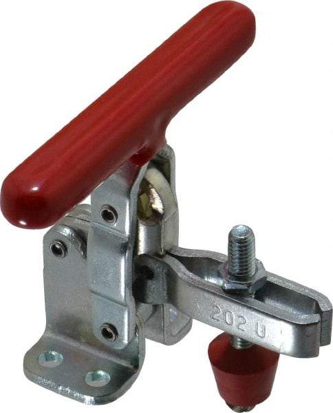 De-Sta-Co - 200 Lb Holding Capacity, Vertical Handle, Manual Hold Down Toggle Clamp - 65° Handle Movement, 105° Bar Opening, U-Bar, Flanged Base, Electro-Plated Zinc, Carbon Steel - USA Tool & Supply