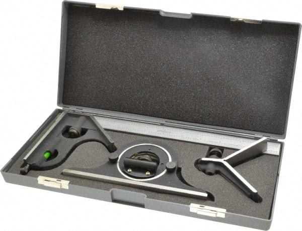 Fowler - 4 Piece, 12" Combination Square Set - 1/64, 1/32, 1/16 & 1/8" (4R) Graduation, Steel Blade, Hardened Steel Square Head - USA Tool & Supply