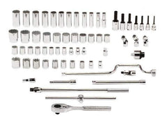 Proto - 65 Piece 1/2" Drive Standard Deep Socket Set - 8 & 12 Points, 3/8 to 1-1/2", Inch Measurement Standard - USA Tool & Supply