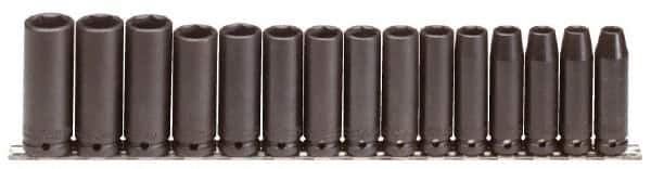 Proto - 15 Piece 1/2" Drive Deep Impact Socket Set - 6 Points, 10 to 24mm, Metric Measurement Standard - USA Tool & Supply