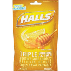 HALLS - Honey Lemon Flavor Cough Drop Lozenges - Sore Throat Relief - USA Tool & Supply