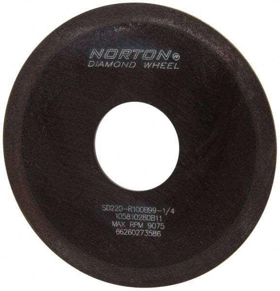 Norton - 4" Diam x 1-1/4" Hole x 1/16" Thick, 220 Grit Surface Grinding Wheel - Diamond, Type 1A1, Very Fine Grade, Resinoid Bond - USA Tool & Supply