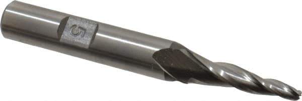 Made in USA - 5° Taper Angle per Side, 1/8" Small End Diam, 1" LOC, High Speed Steel 3 Flute Tapered Ball End Mill - 2-7/8" OAL, 3/8" Shank Diam - USA Tool & Supply
