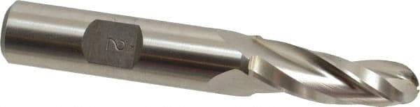 Made in USA - 2° Taper Angle per Side, 3/8" Small End Diam, 1-1/4" LOC, High Speed Steel 3 Flute Tapered Ball End Mill - 3-1/8" OAL, 1/2" Shank Diam - USA Tool & Supply