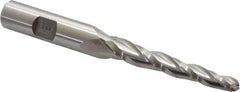Made in USA - 2° Taper Angle per Side, 1/4" Small End Diam, 2-1/4" LOC, High Speed Steel 3 Flute Tapered Ball End Mill - 4-1/4" OAL, 1/2" Shank Diam - USA Tool & Supply