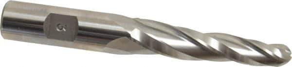 Made in USA - 3° Taper Angle per Side, 3/8" Small End Diam, 2-1/4" LOC, High Speed Steel 3 Flute Tapered Ball End Mill - 4-1/4" OAL, 5/8" Shank Diam - USA Tool & Supply