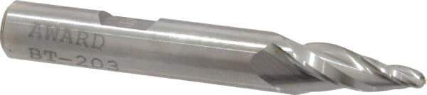 Made in USA - 10° Taper Angle per Side, 1/8" Small End Diam, 3/4" LOC, High Speed Steel 3 Flute Tapered Ball End Mill - 2-1/2" OAL, 3/8" Shank Diam - USA Tool & Supply