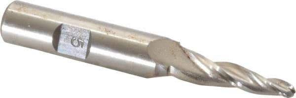Made in USA - 5° Taper Angle per Side, 3/16" Small End Diam, 1-1/4" LOC, High Speed Steel 3 Flute Tapered Ball End Mill - 3-1/8" OAL, 1/2" Shank Diam - USA Tool & Supply