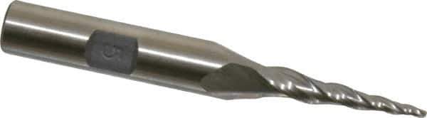 Made in USA - 5° Taper Angle per Side, 1/16" Small End Diam, 1" LOC, High Speed Steel 3 Flute Tapered Ball End Mill - 2-7/8" OAL, 3/8" Shank Diam - USA Tool & Supply