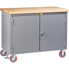 Little Giant - 3,000 Lb Capacity, 2 Shelf, 2 Door Mobile Workbench Cabinet - 60" Wide x 30" Deep x 38-3/4" High, Steel, Gray - USA Tool & Supply