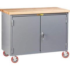 Little Giant - 3,000 Lb Capacity, 2 Shelf, 2 Door Mobile Workbench Cabinet - 48" Wide x 24" Deep x 38-3/4" High, Steel, Gray - USA Tool & Supply
